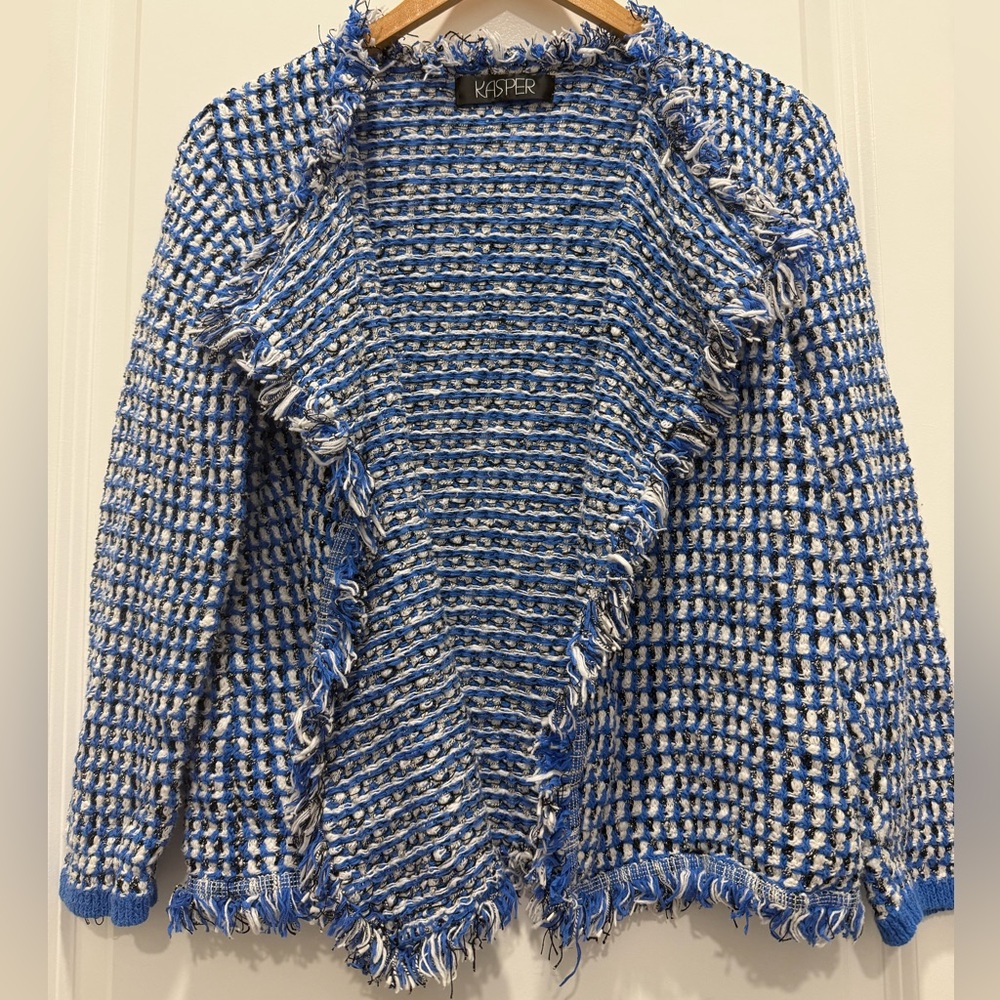 Kasper Women's Blue and White Textured Cardigan